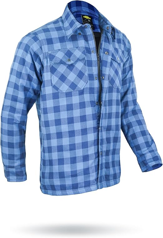 Motorcycle Riding Flannel Shirt Reinforced With  Kevlar- Blue