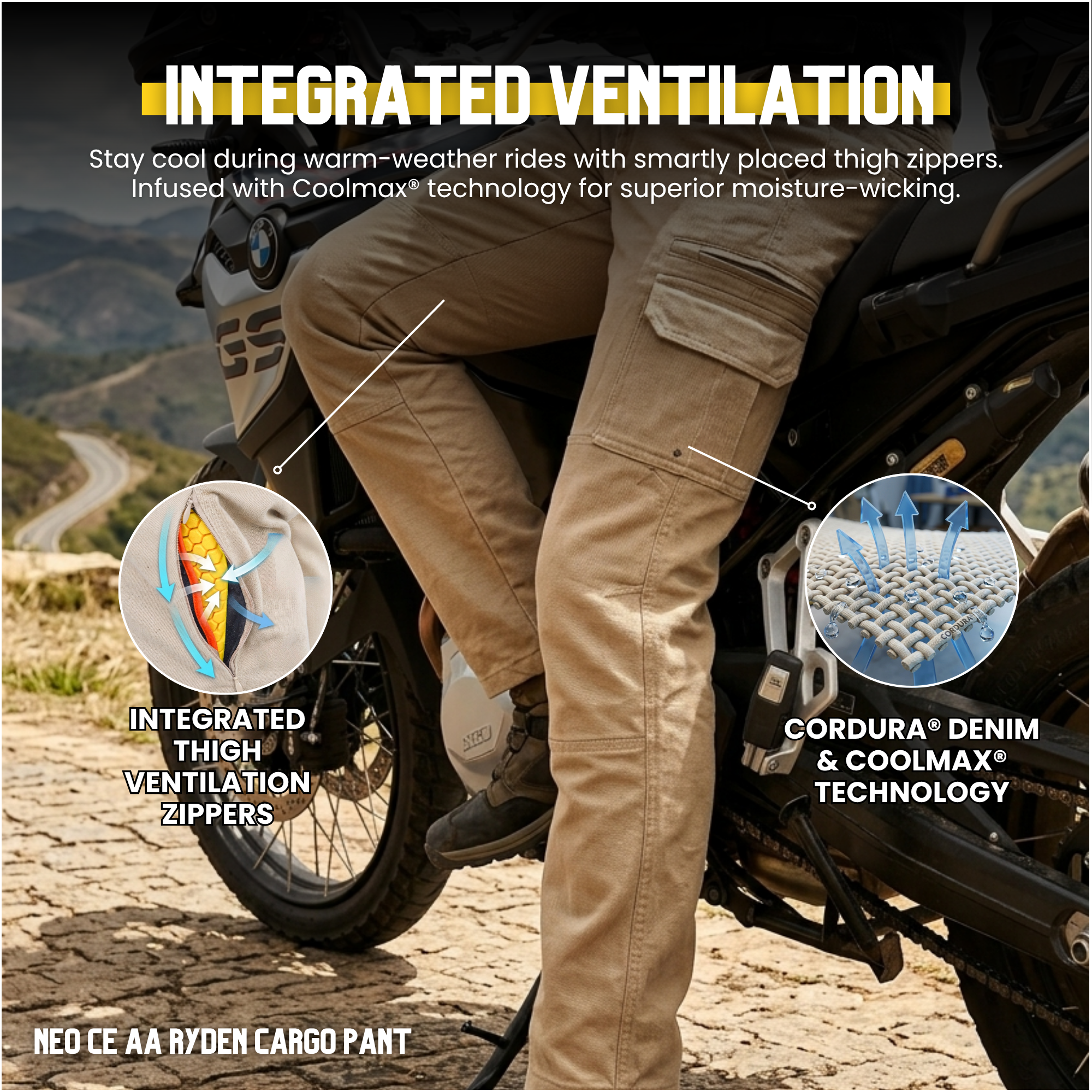 NEO CE AA RYDEN CARGO PANT – Mustard | Ultimate Protection With CE Fabric, CE Hip and Knee Armors
