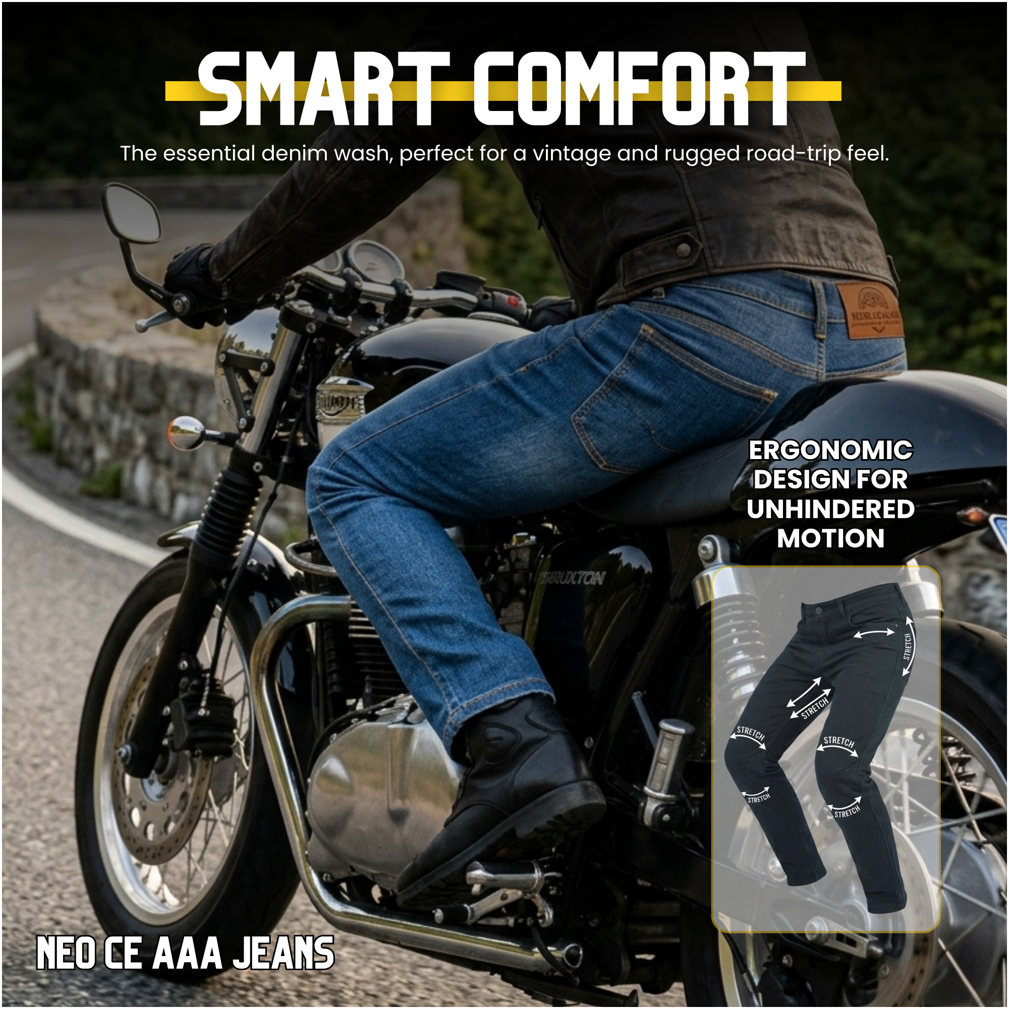NEO CE AAA MEN IRON RIDE JEANS – BLUE |  Ultimate Protection With CE Fabric, CE Hip and Knee Armors