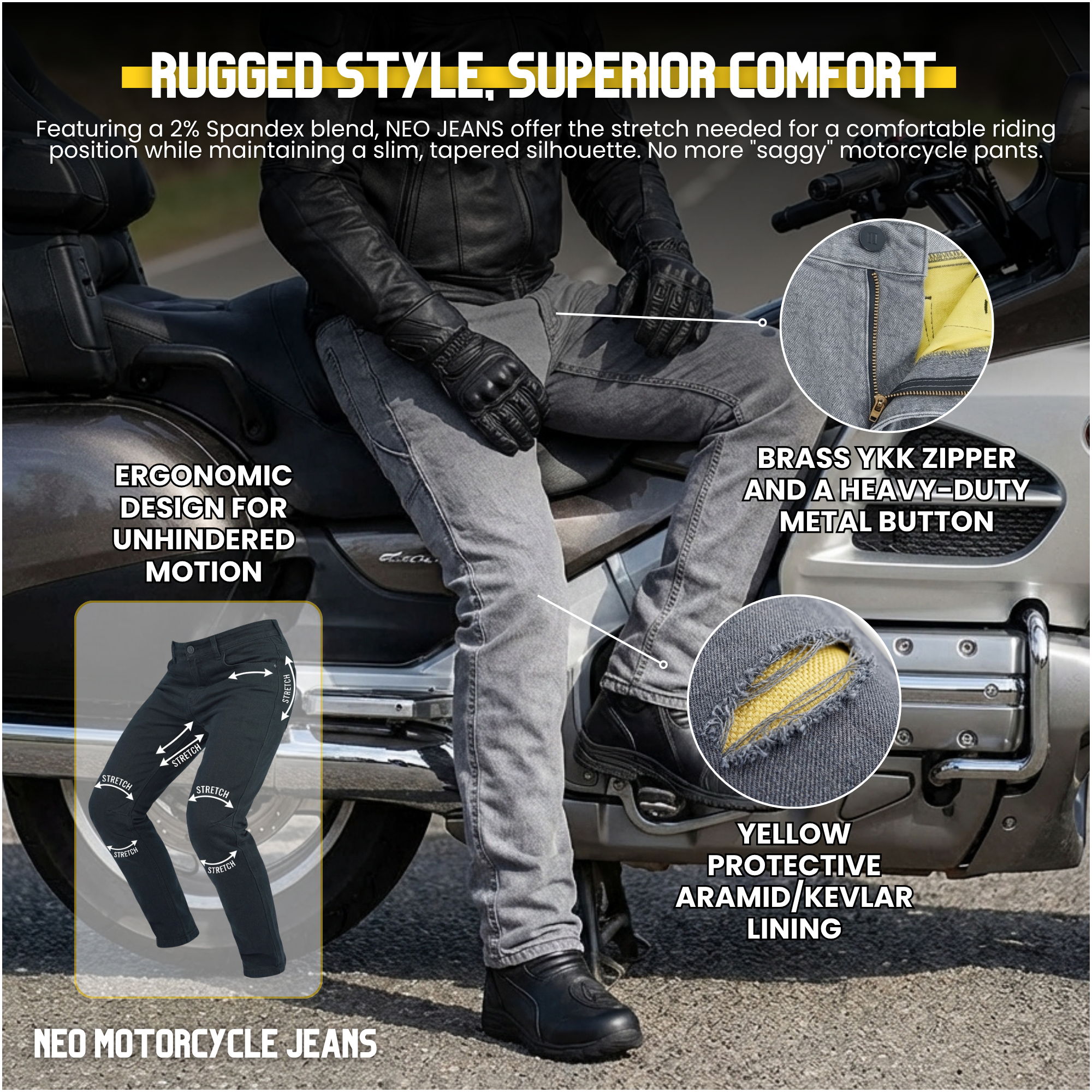 NEO MENS Motorcycle Jeans – Grey