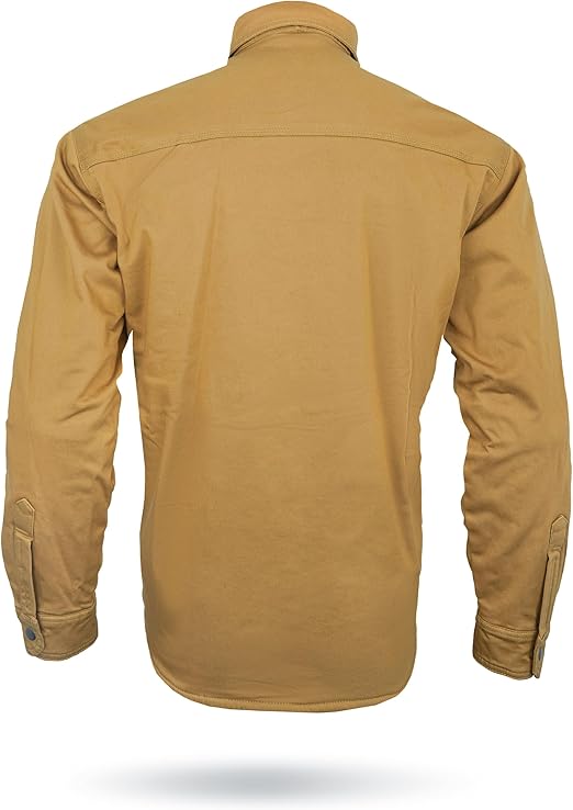 Mustard Armored Motorcycle Riding Shirt Reinforced With Kevlar- Cotton Twill Fabric.