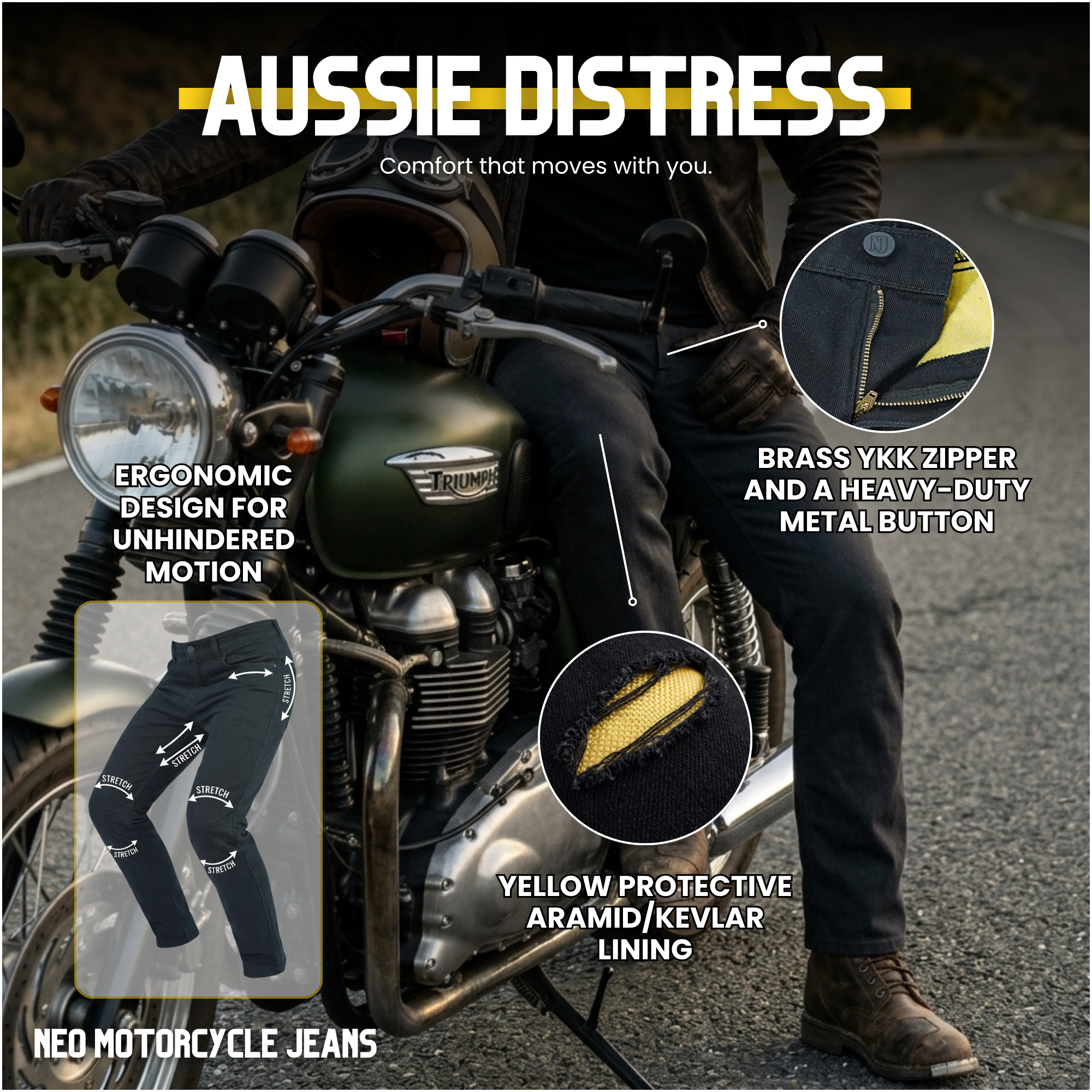 NEO MENS Motorcycle Jeans – Black