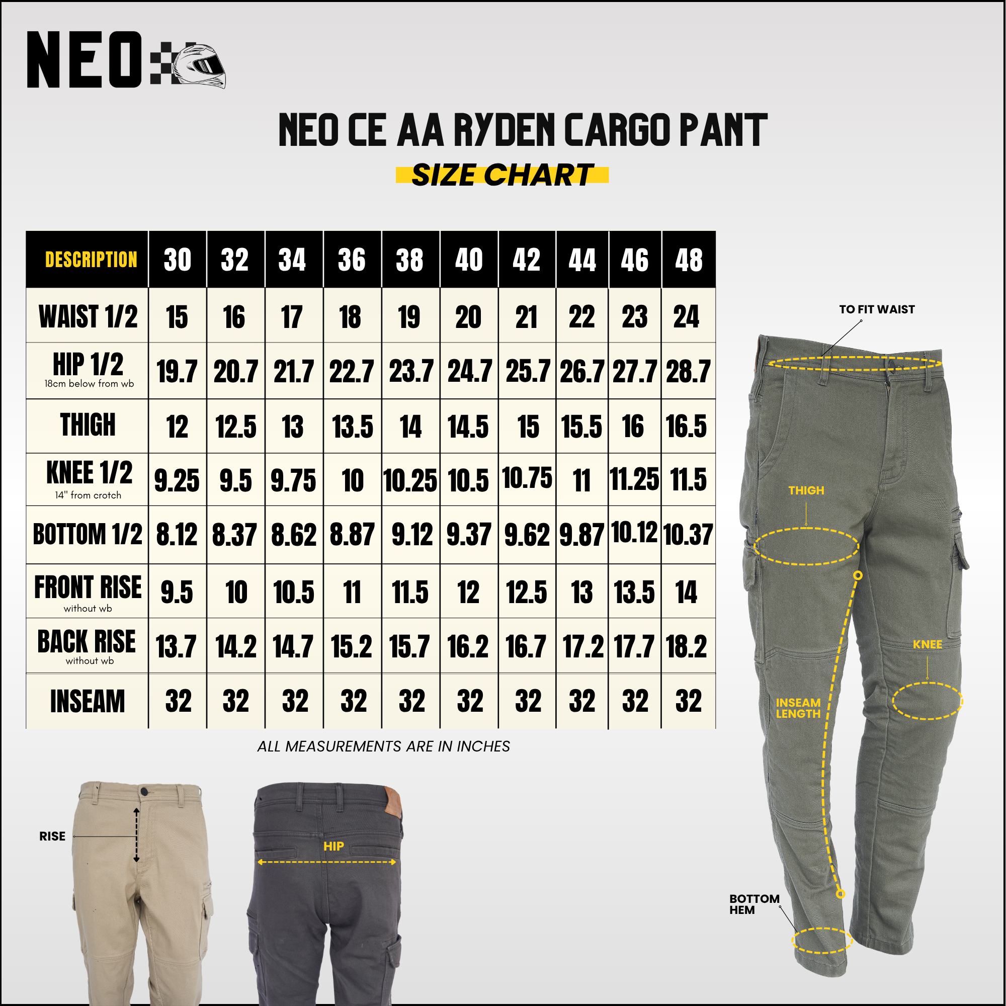 NEO CE AA RYDEN CARGO PANT – GREEN | Ultimate Protection With CE Fabric, CE Hip and Knee Armors