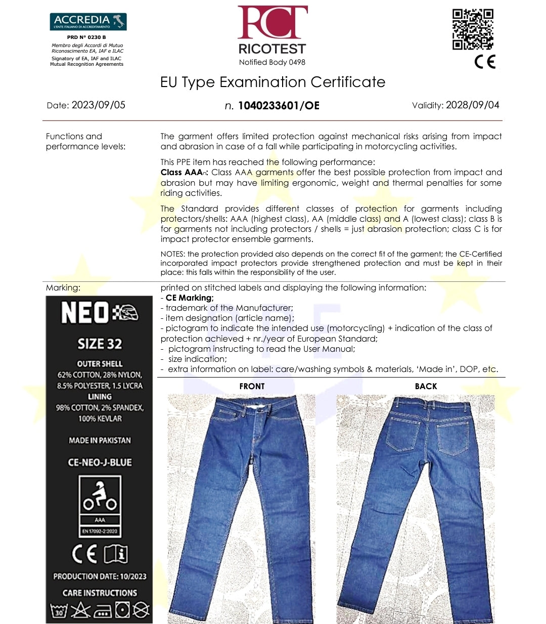 NEO CE AAA MEN IRON RIDE JEANS – BLUE |  Ultimate Protection With  CE Fabric, CE Hip and Kness Aramors.