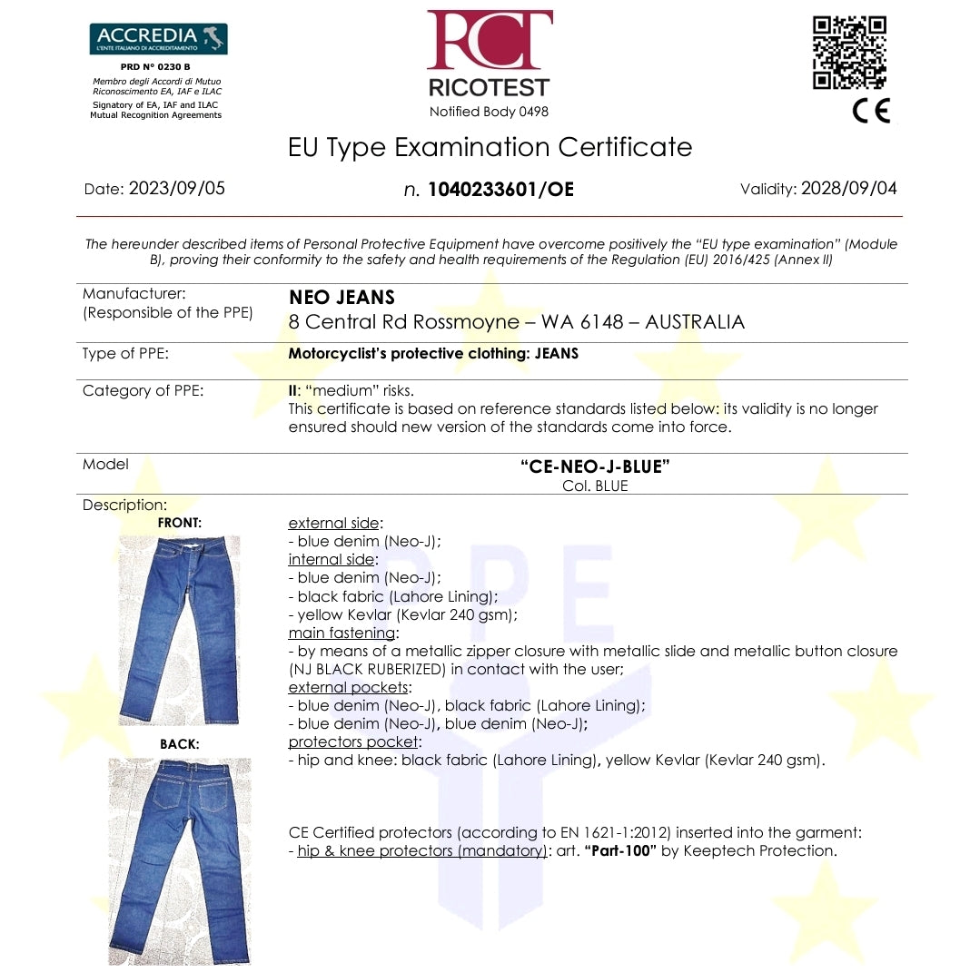 NEO CE AAA MEN IRON RIDE JEANS – BLUE |  Ultimate Protection With  CE Fabric, CE Hip and Kness Aramors.