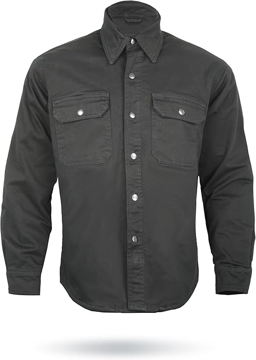 Black Armored Motorcycle Riding Shirt Reinforced With Kevlar- Cotton Twill Fabric