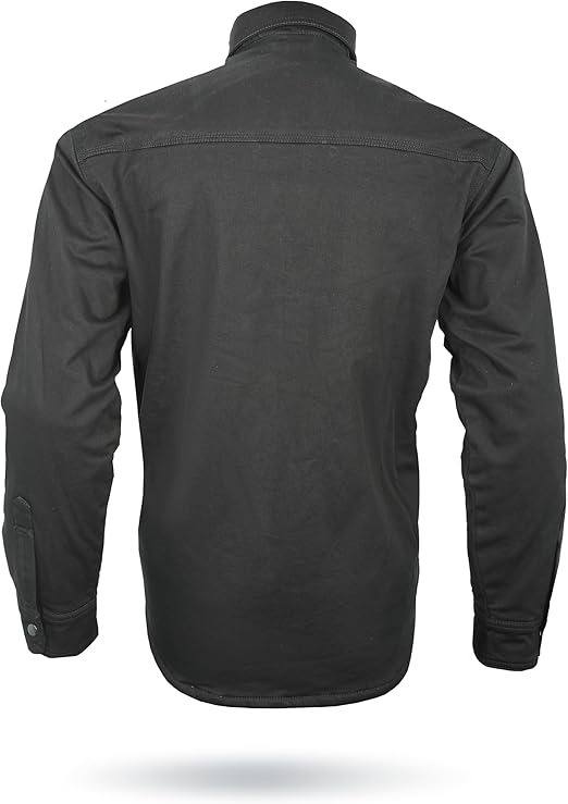 Black Armored Motorcycle Riding Shirt Reinforced With Kevlar- Cotton Twill Fabric