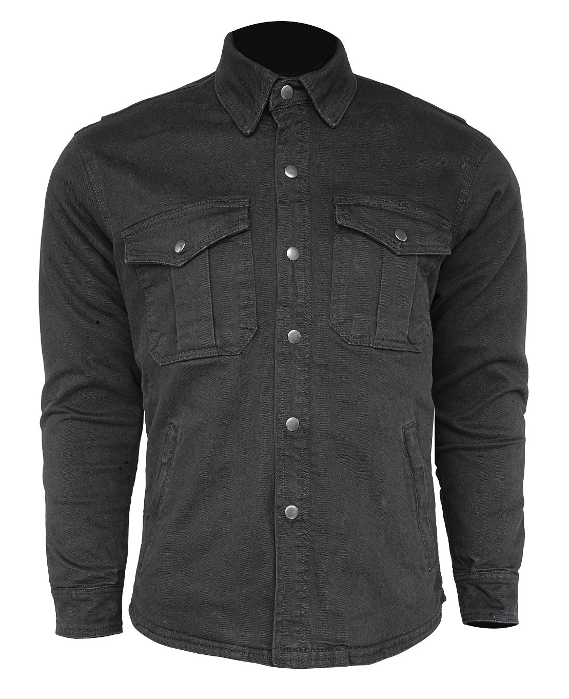 Black Armored Motorcycle Neo Denim Moto Riding Shirt Reinforced With full 100% Genuine Heavy Aramid Fabric Lining
