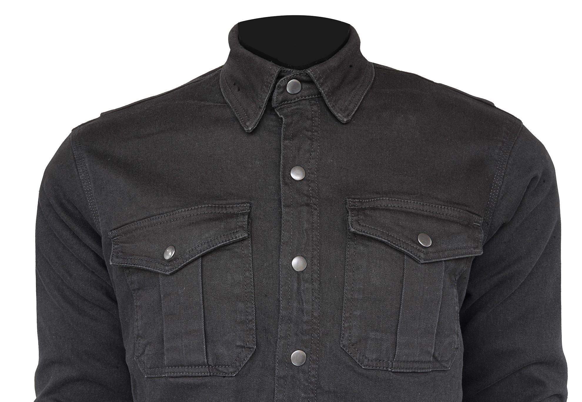 Black Armored Motorcycle Neo Denim Moto Riding Shirt Reinforced With full 100% Genuine Heavy Aramid Fabric Lining