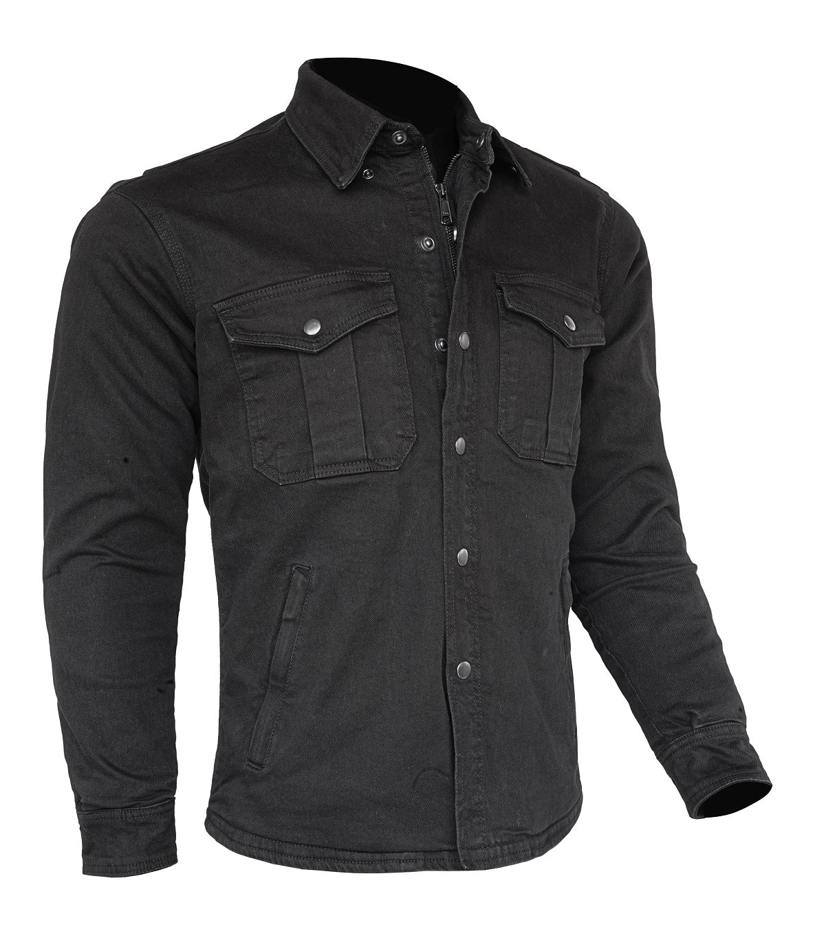 Black Armored Motorcycle Neo Denim Moto Riding Shirt Reinforced With full 100% Genuine Heavy Aramid Fabric Lining
