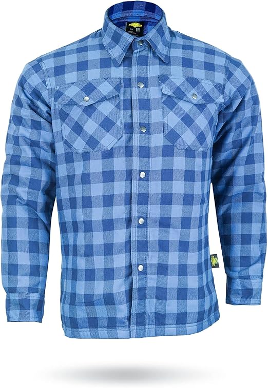Motorcycle Riding Flannel Shirt Reinforced With  Kevlar- Blue.