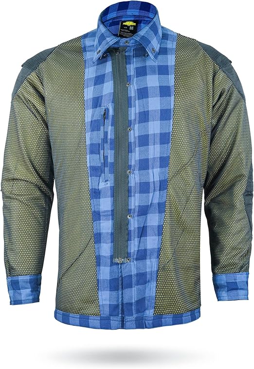 Motorcycle Riding Flannel Shirt Reinforced With  Kevlar- Blue.