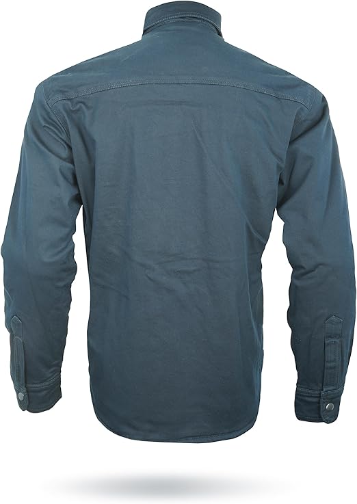 Dark Blue Armored Motorcycle Riding Shirt Reinforced With Kevlar- Cotton Twill Fabric