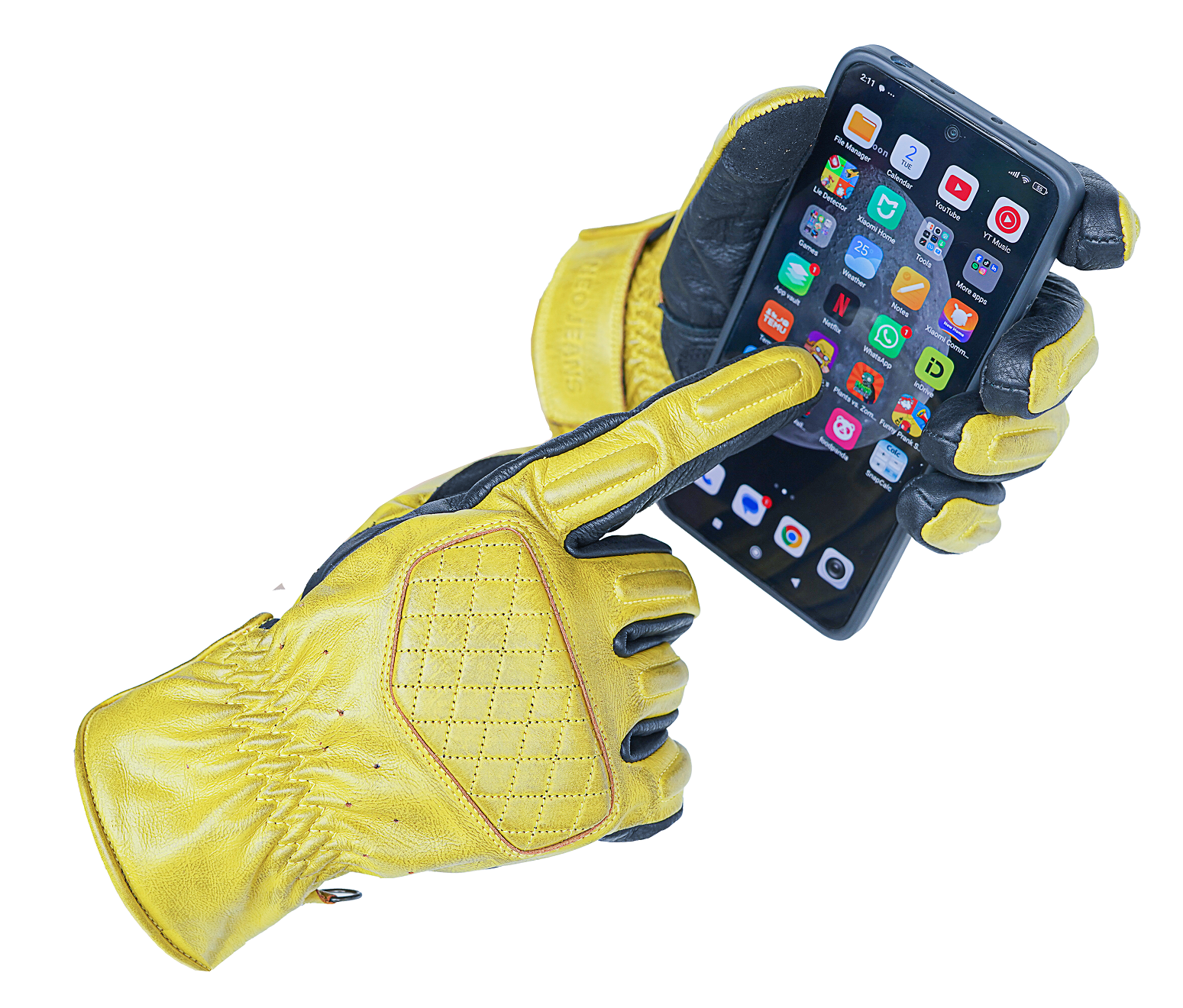 NEO Yellow Motorcycle Diamond Hand Protective Leather Gloves