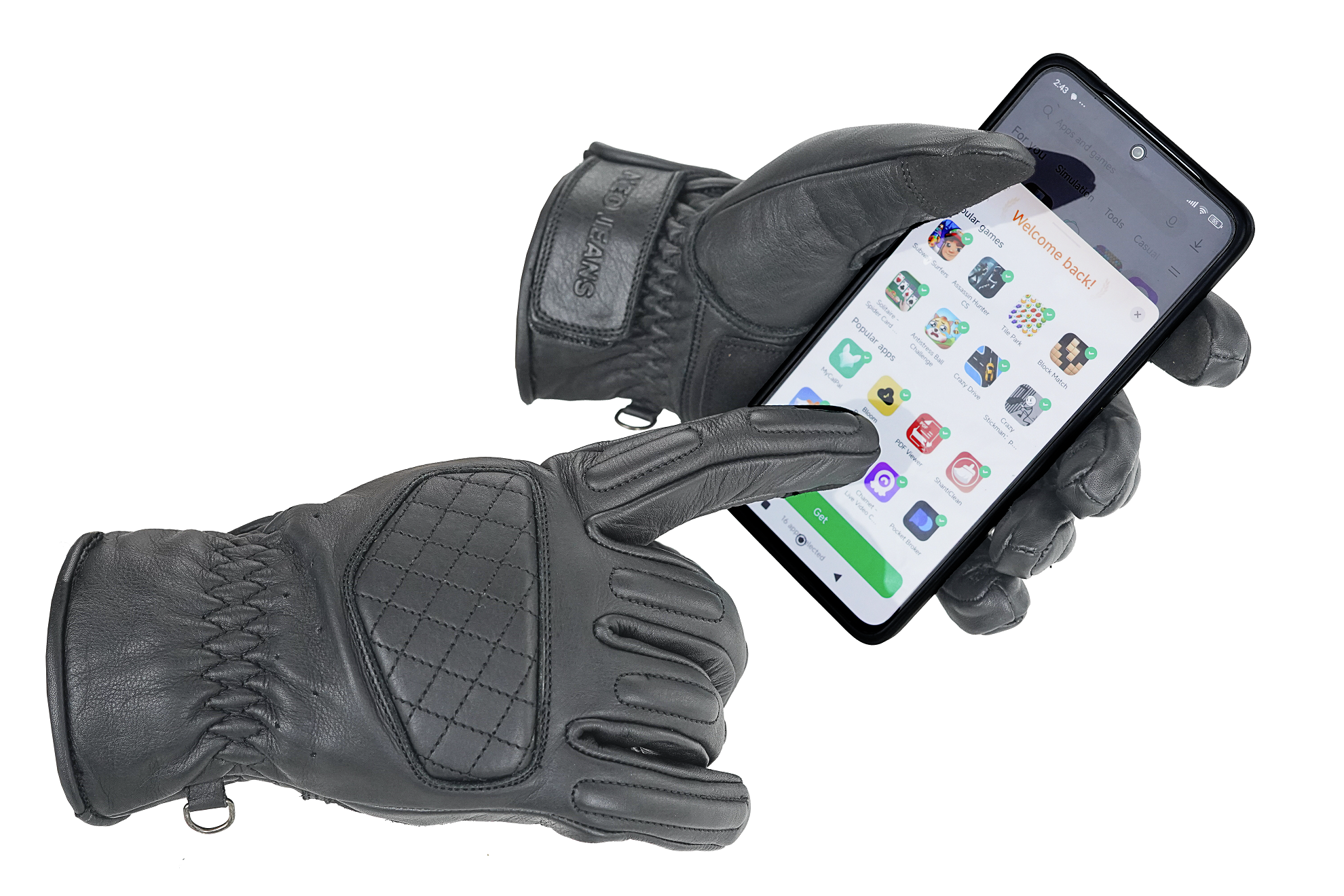 NEO Black Motorcycle Diamond Hand Protective Leather  Gloves