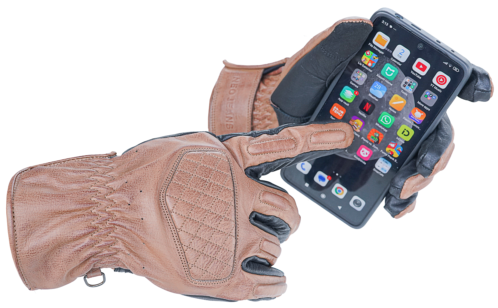 NEO Brown Motorcycle Diamond Hand Protective Leather Gloves