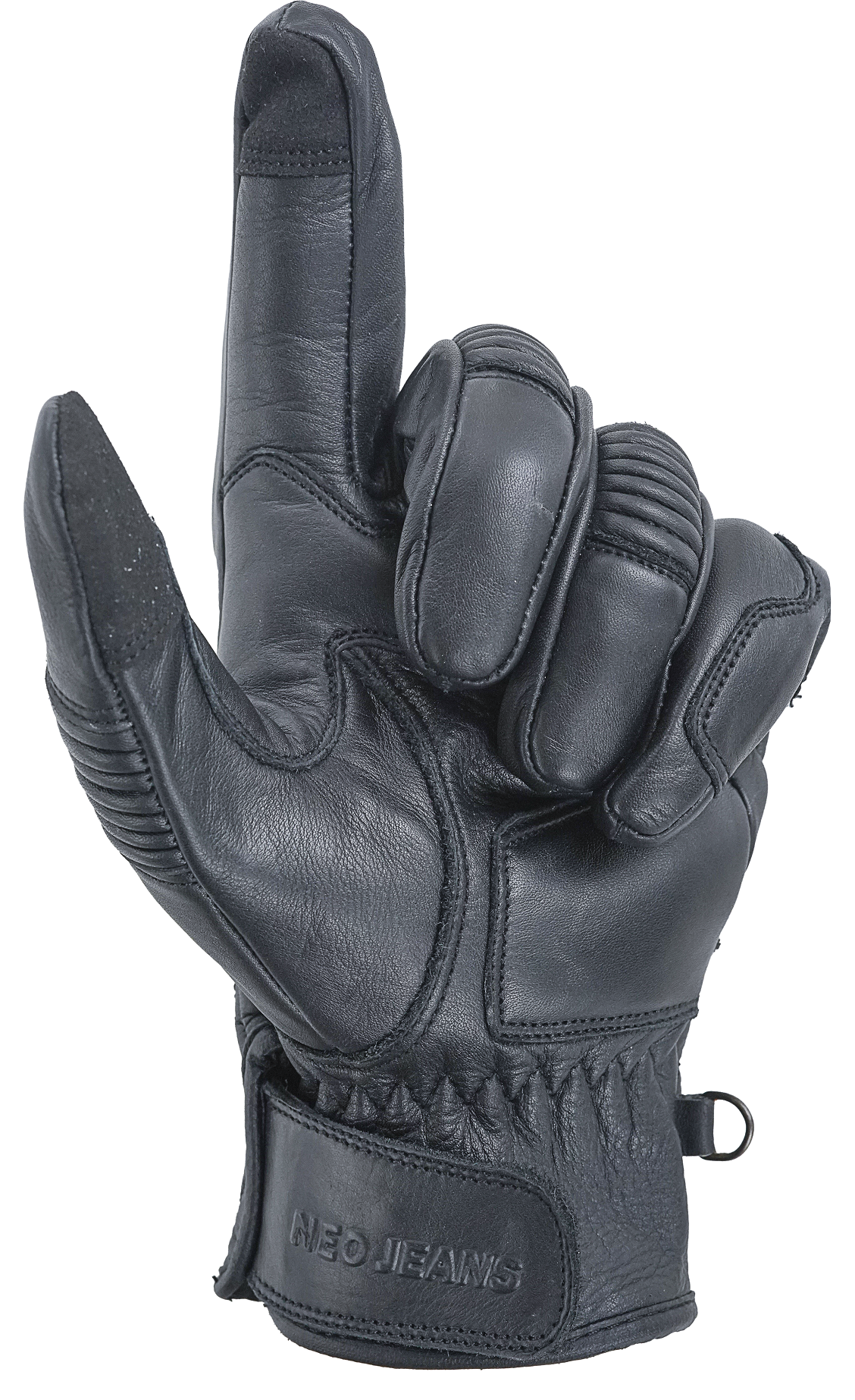 NEO Black Motorcycle Short Billy Hand Protective Leather Gloves