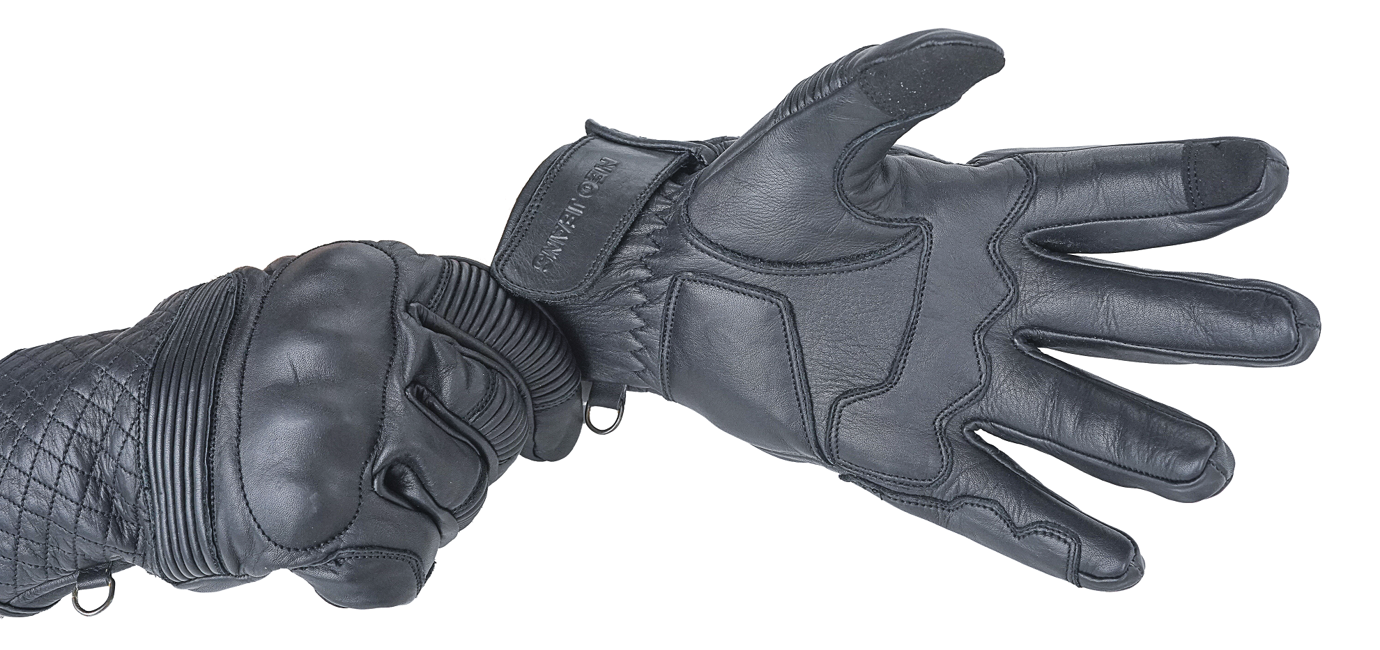 NEO Black Motorcycle Short Billy Hand Protective Leather Gloves