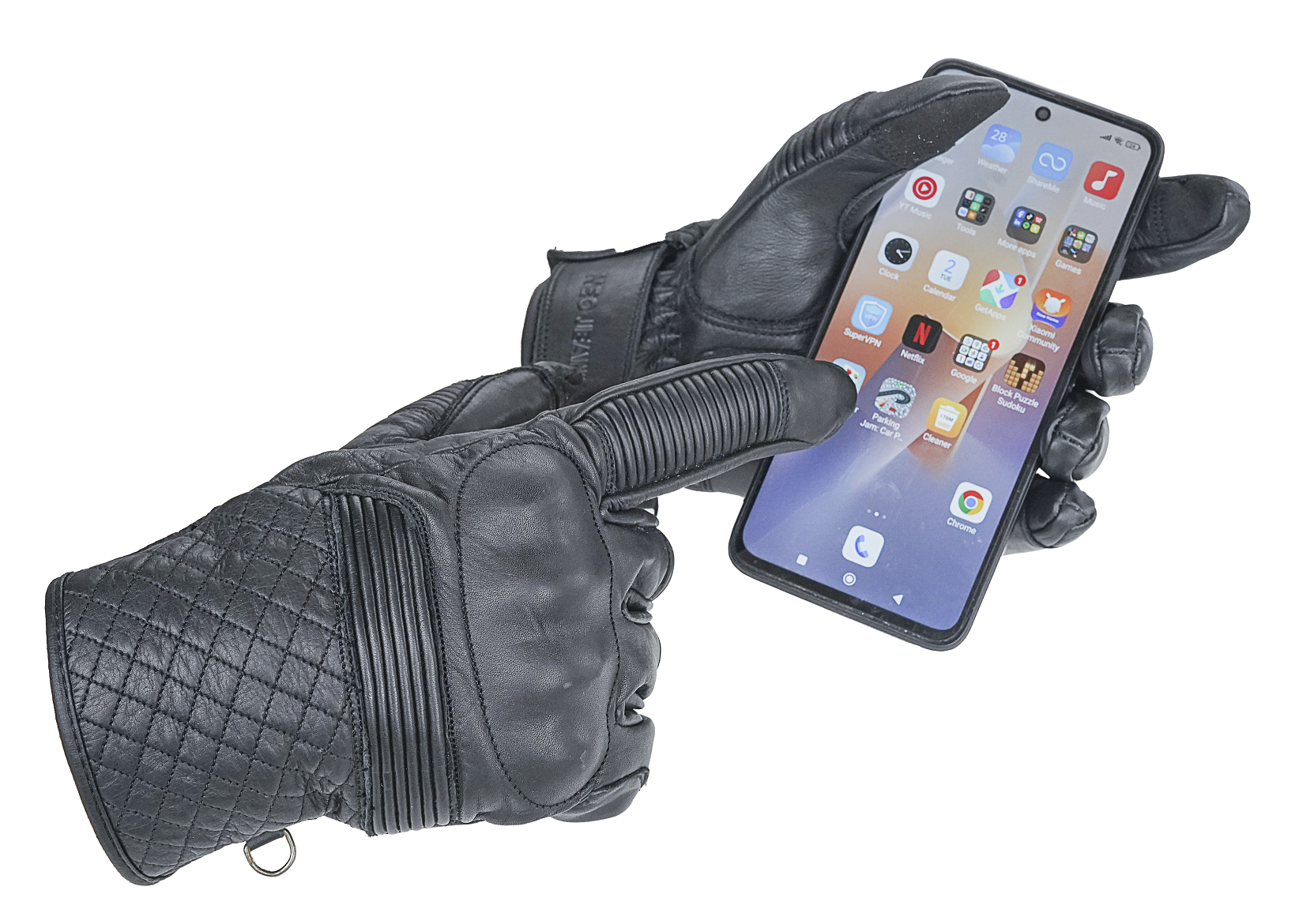 NEO Black Motorcycle Fast Track Hand Protective Leather Gloves