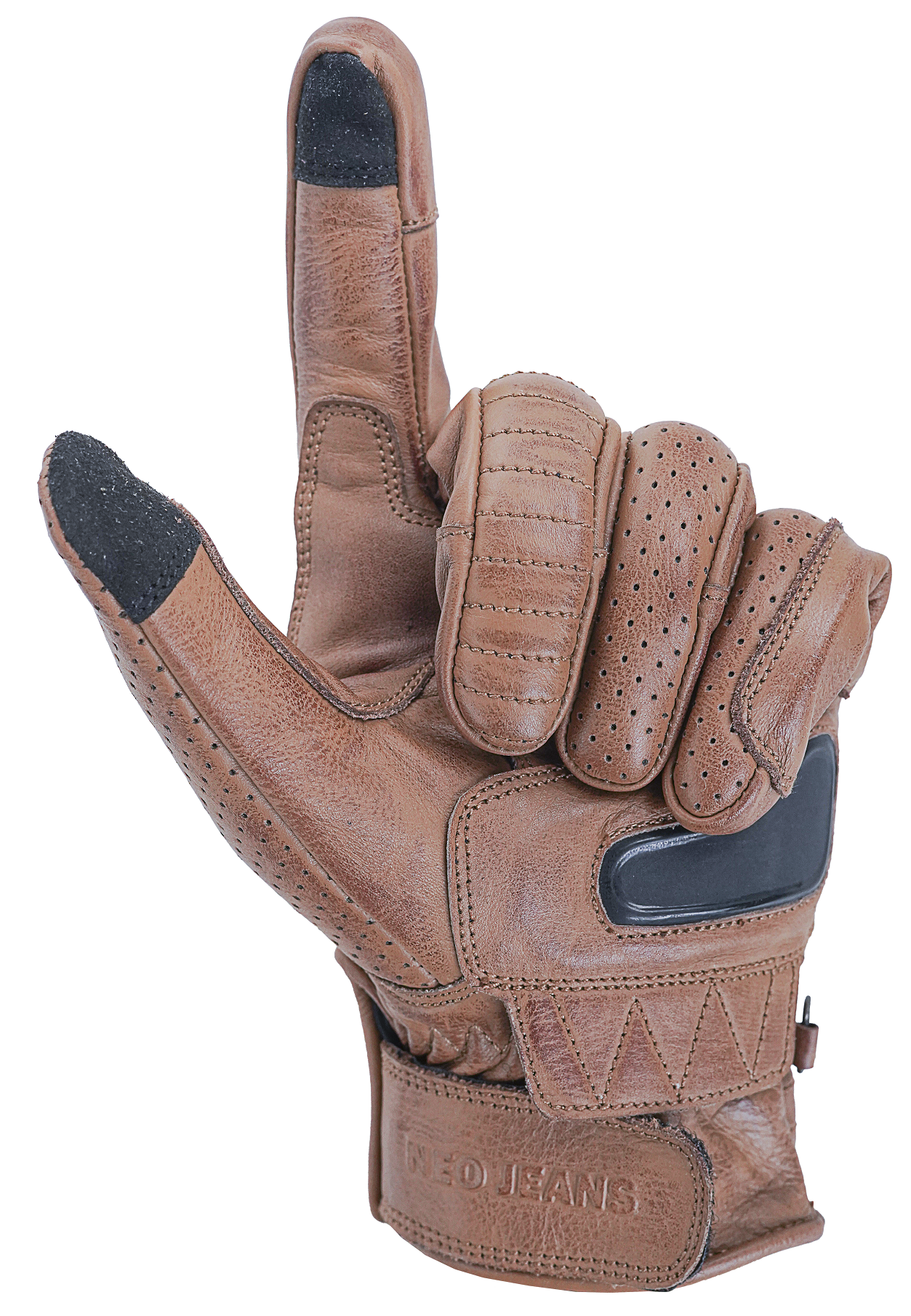 NEO Brown Motorcycle Short Billy Hand Protective Leather Gloves
