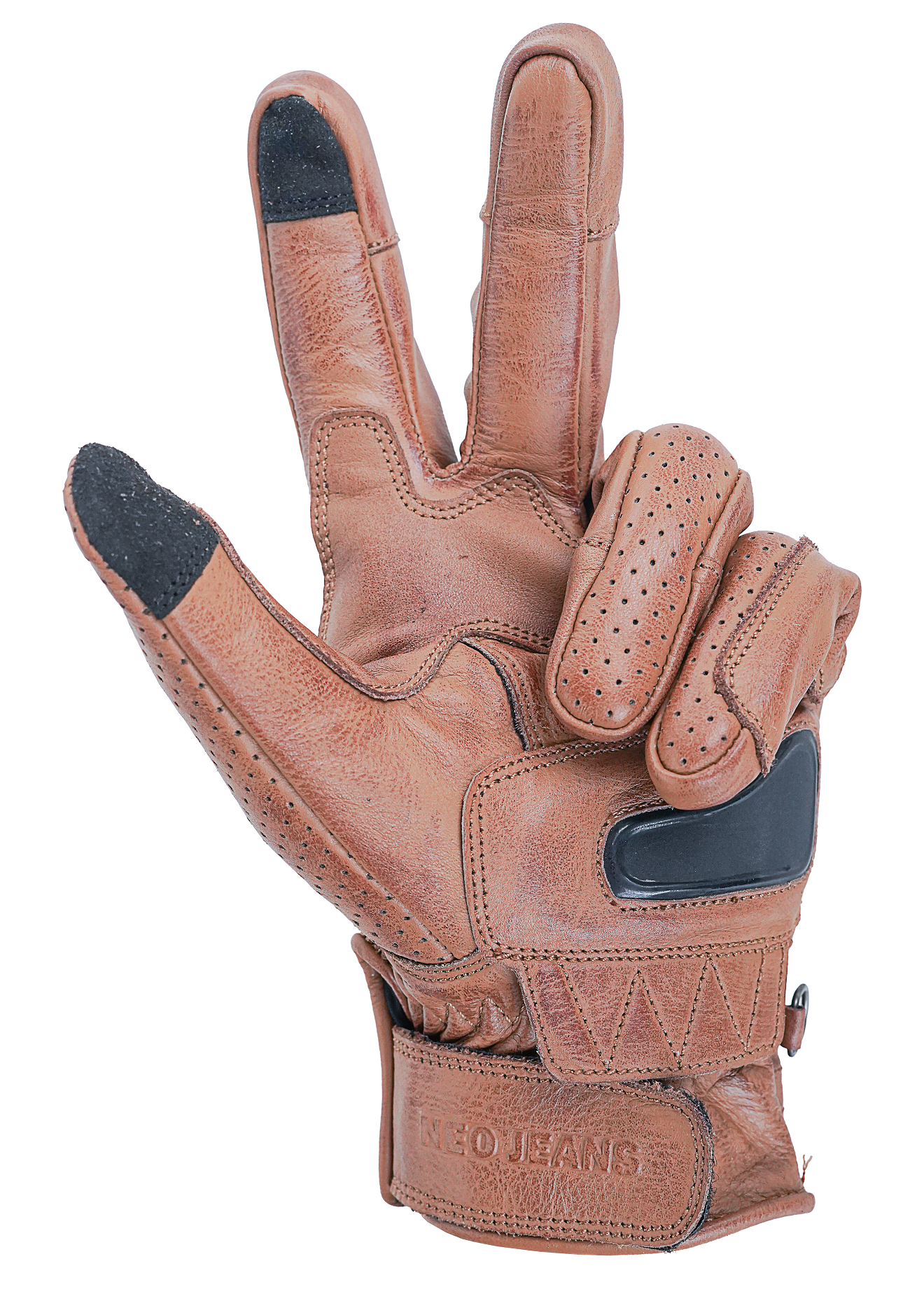 NEO Brown Motorcycle Short Billy Hand Protective Leather Gloves