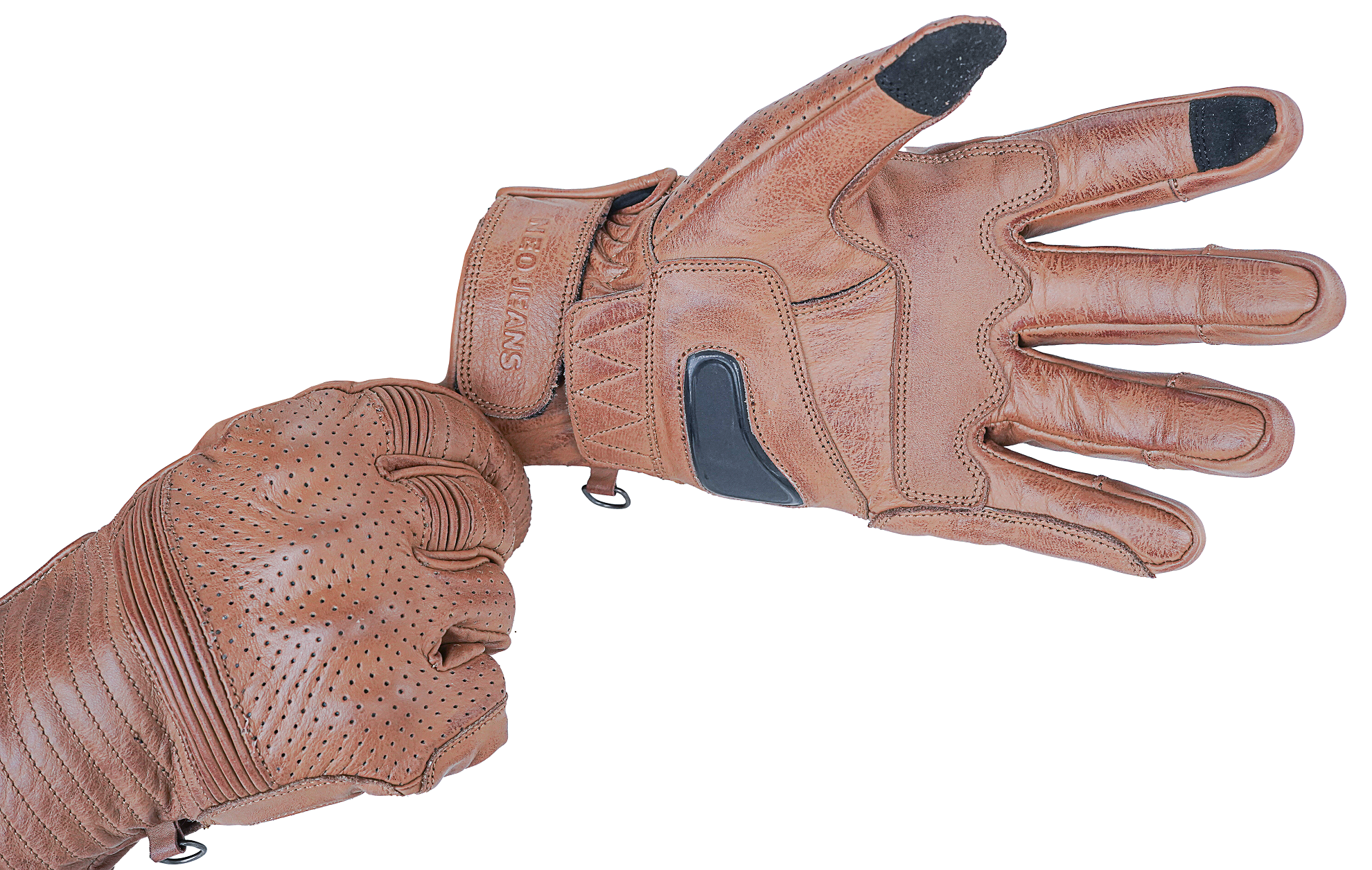 NEO Brown Motorcycle Short Billy Hand Protective Leather Gloves