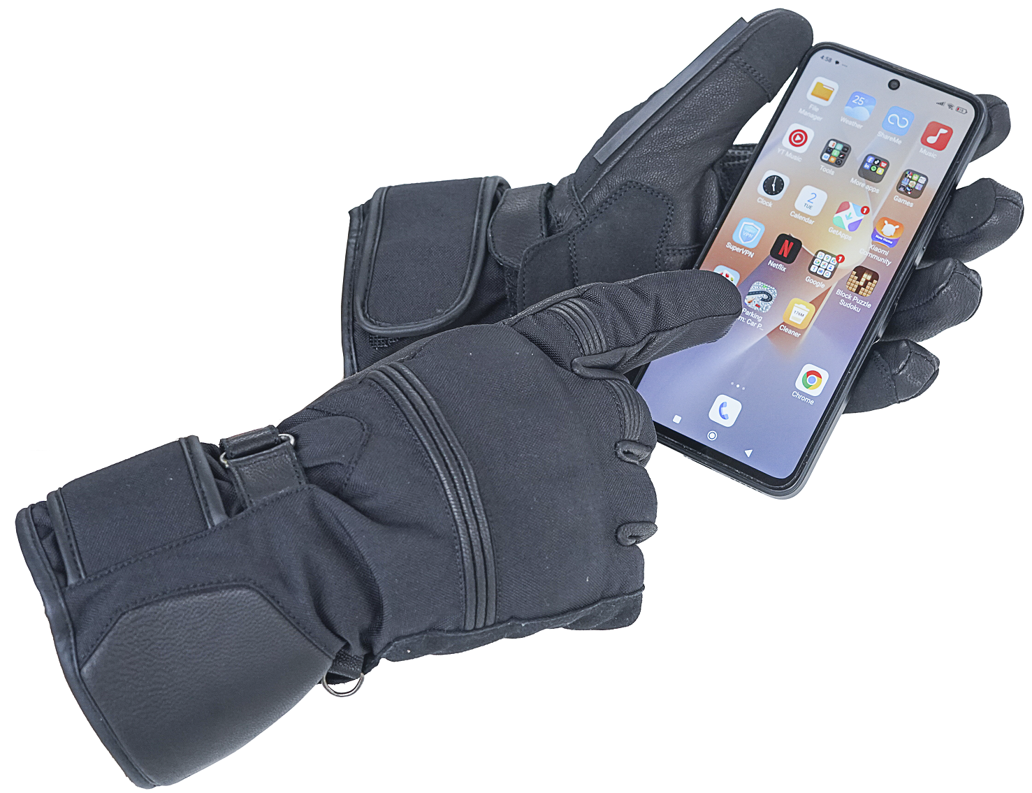 NEO Black Motorcycle Long John Hand Protective Leather Gloves