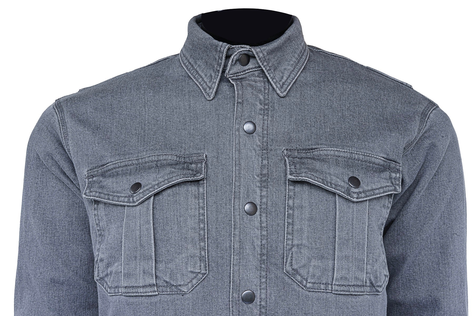 Grey Armored Motorcycle Neo Denim Moto Riding Shirt Reinforced With full 100% Genuine Heavy Aramid Fabric Lining