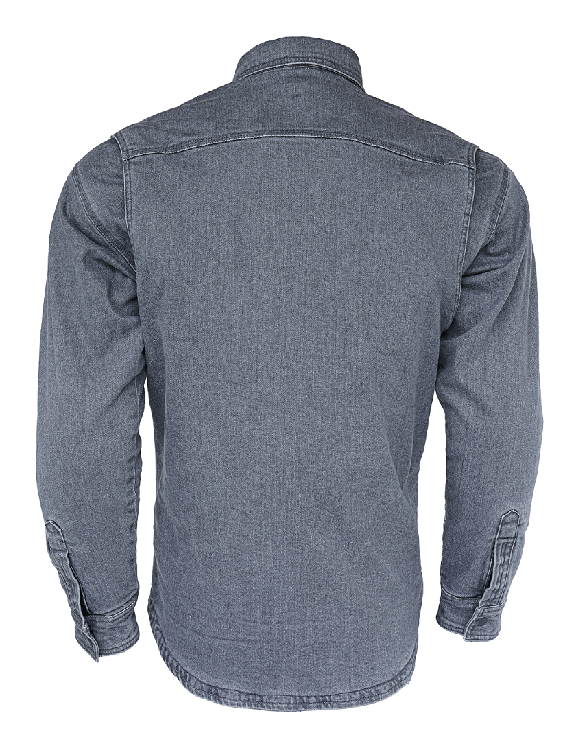 Grey Armored Motorcycle Neo Denim Moto Riding Shirt Reinforced With full 100% Genuine Heavy Aramid Fabric Lining