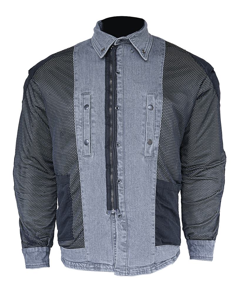 Grey Armored Motorcycle Neo Denim Moto Riding Shirt Reinforced With full 100% Genuine Heavy Aramid Fabric Lining