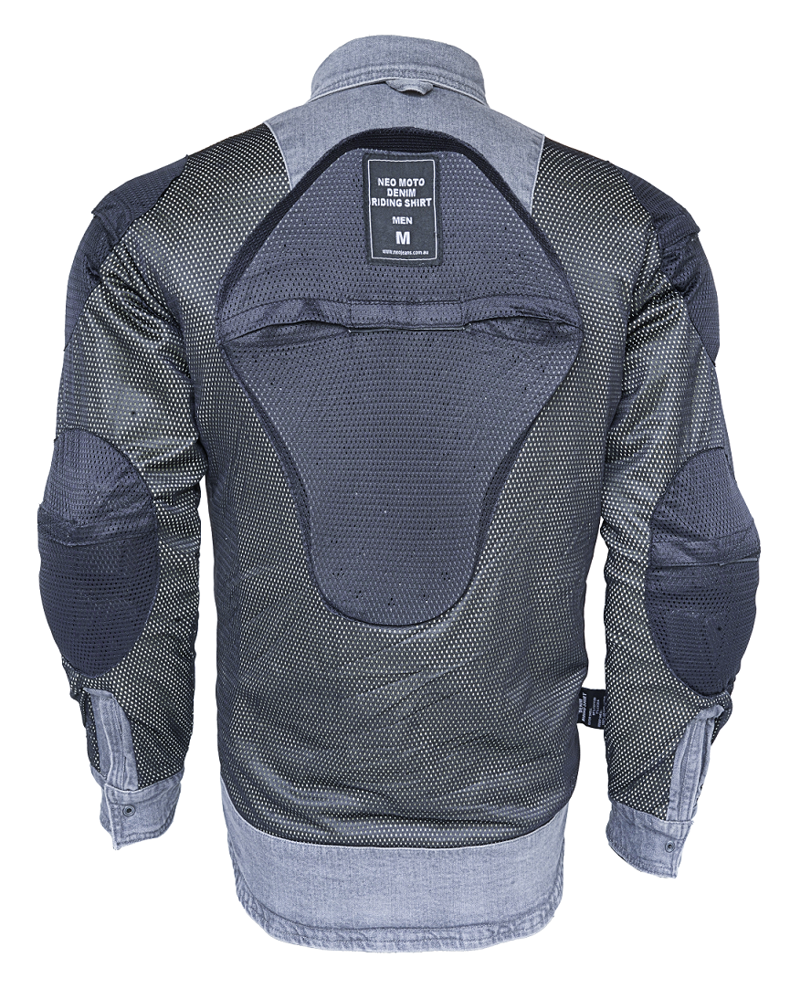 Grey Armored Motorcycle Neo Denim Moto Riding Shirt Reinforced With full 100% Genuine Heavy Aramid Fabric Lining