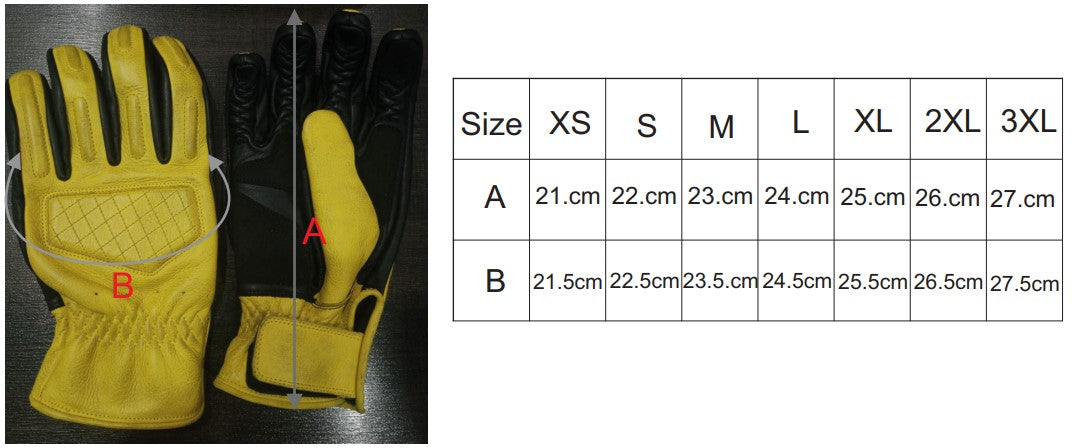 Diamond Hand Gloves sizechart
