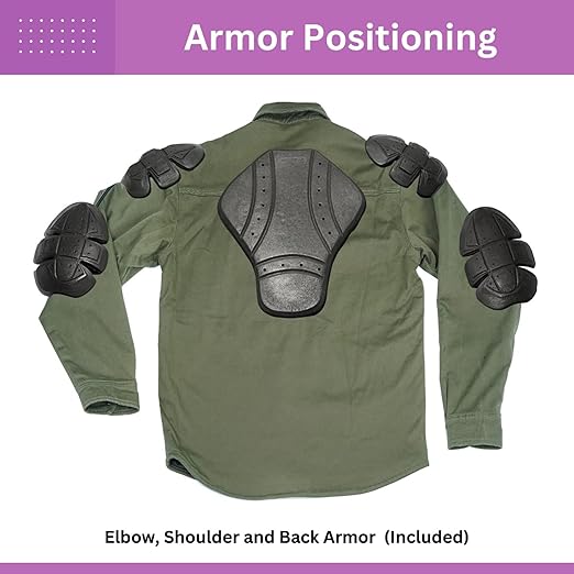 Green Armored Motorcycle Riding Shirt Reinforced With Kevlar- Cotton Twill Fabric.