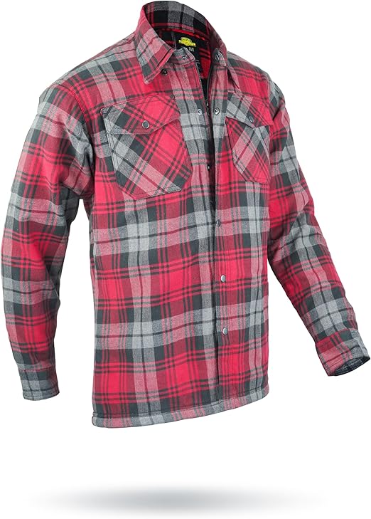 Red & Black Armored Motorcycle Riding Shirt Reinforced With Kevlar- Cotton Twill Fabric