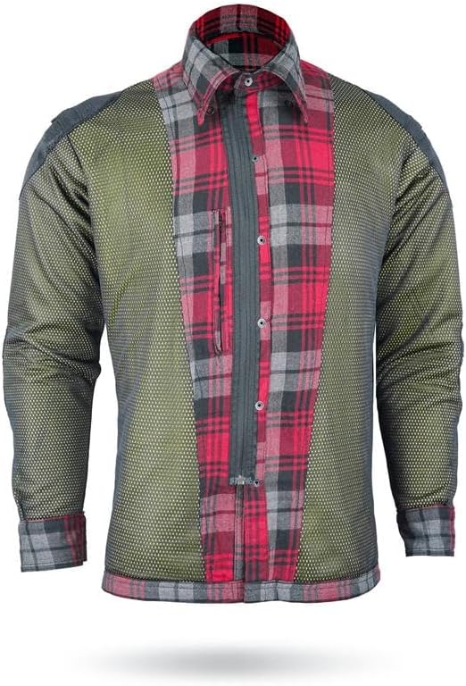 Red & Black Armored Motorcycle Riding Shirt Reinforced With Kevlar- Cotton Twill Fabric.