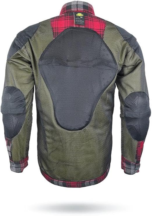 Red & Black Armored Motorcycle Riding Shirt Reinforced With Kevlar- Cotton Twill Fabric.