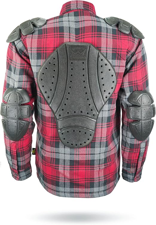 Red & Black Armored Motorcycle Riding Shirt Reinforced With Kevlar- Cotton Twill Fabric.