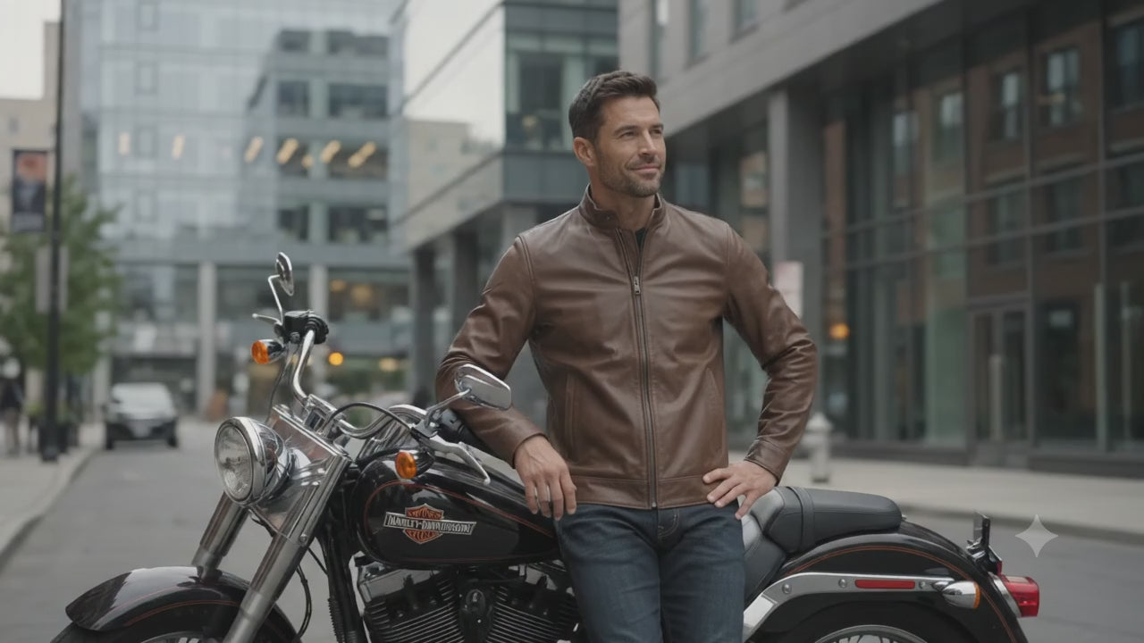 Motorcycle Cruiser 100% Cowhide Leather Jacket by Neo Jeans Brown Color with removable CE Level 2 armor (Copy)