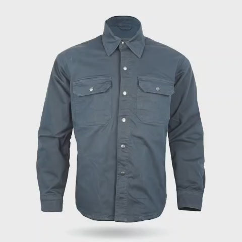Dark Blue Armored Motorcycle Riding Shirt Reinforced With Kevlar - Cotton Twill Fabric