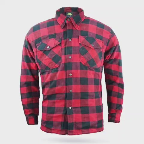 Motorcycle Ridding Flannel Shirt Reinforced With Kevlar – Red
