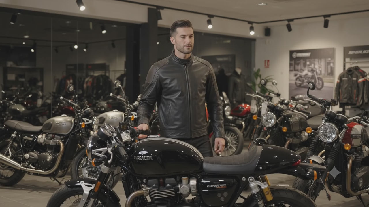 Motorcycle Cruiser 100% Cowhide Leather Jacket by Neo Jeans Black Color with removable CE Level 2 armor