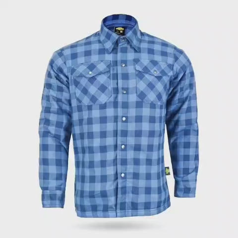 Motorcycle Riding Flannel Shirt Reinforced With  Kevlar - Blue