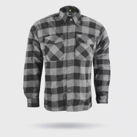 Motorcycle Riding Flannel Shirt Reinforced With Kevlar - Black/ Grey