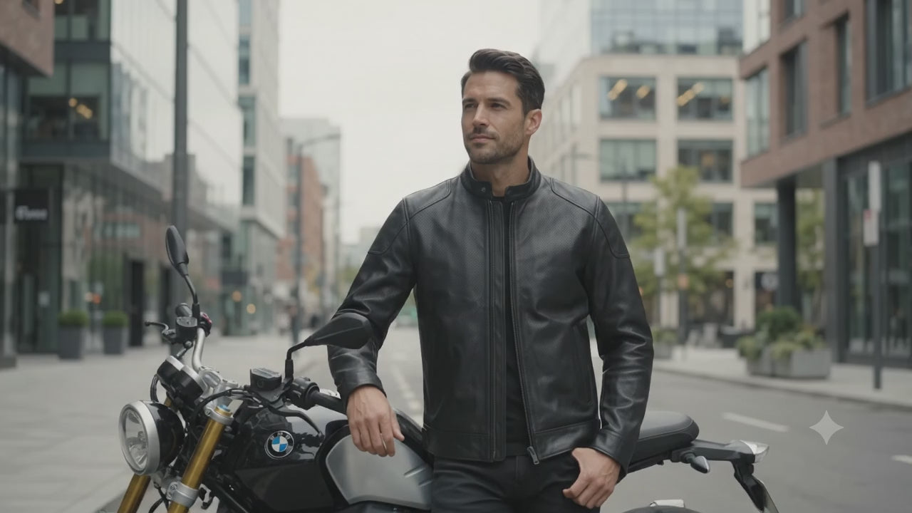 Motorcycle Oakwood 100% Cowhide Leather Jacket by Neo Jeans Black Color with removable CE Level 2 armor (Copy) (Copy) (Copy)