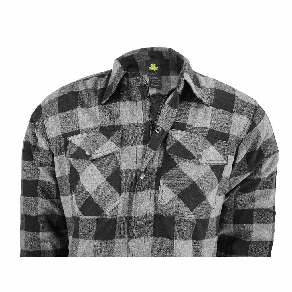 Motorcycle Riddng Flannel Shirt Reinforced With Kevlar-  Black/ Grey.