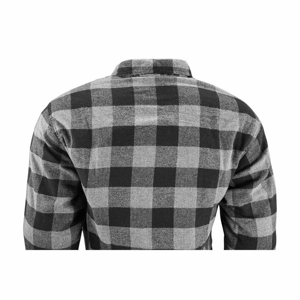 Motorcycle Riddng Flannel Shirt Reinforced With Kevlar-  Black/ Grey.