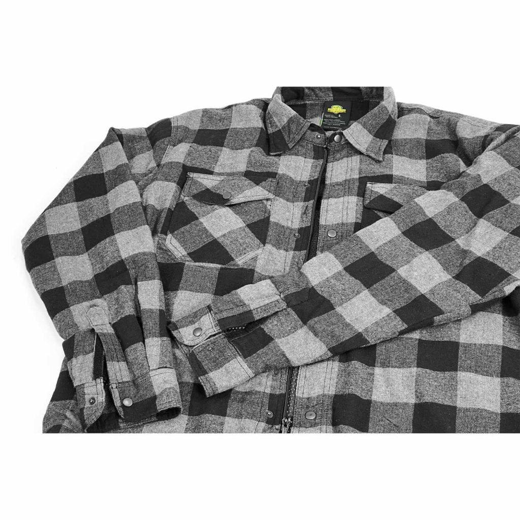 Motorcycle Riddng Flannel Shirt Reinforced With Kevlar-  Black/ Grey.