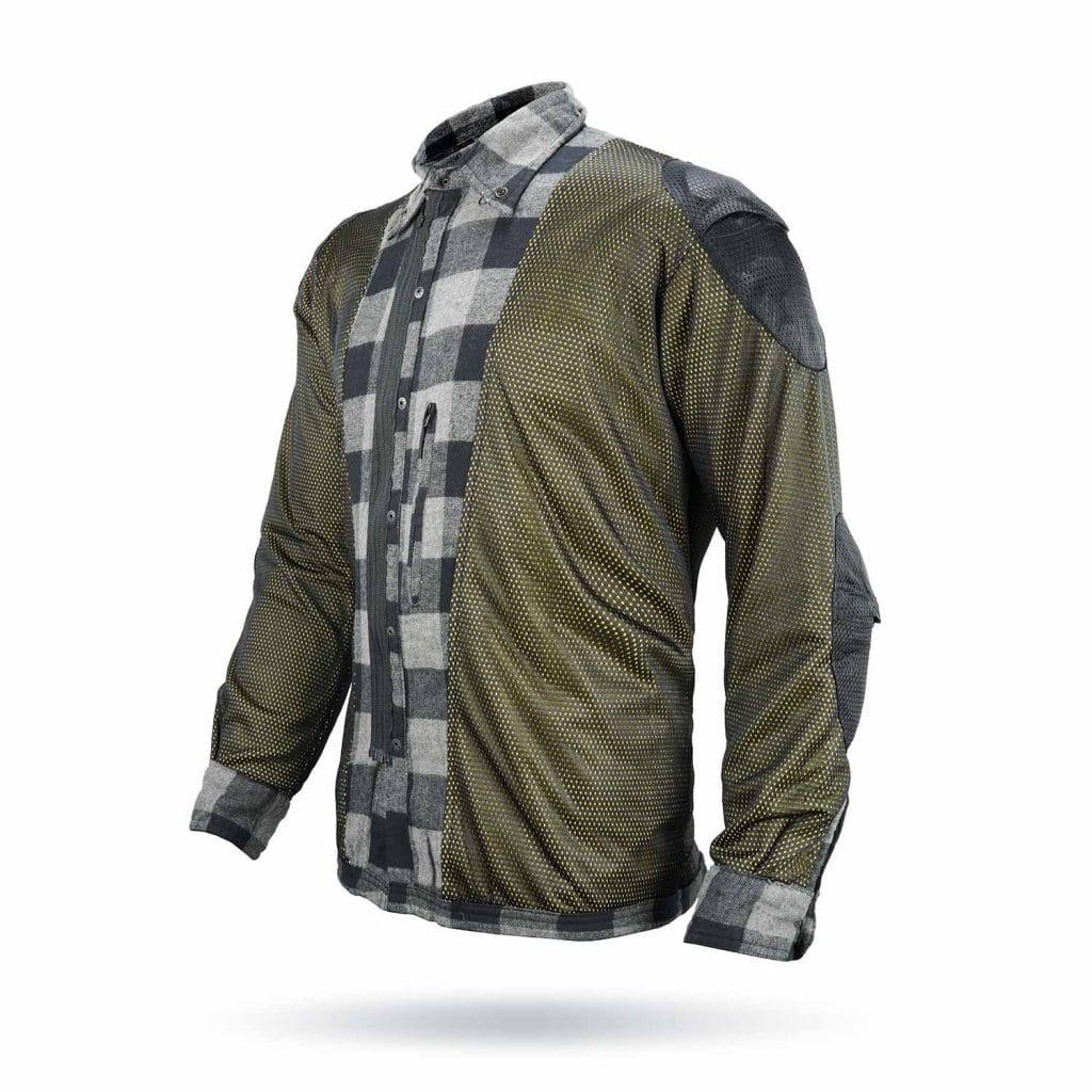 Motorcycle Riddng Flannel Shirt Reinforced With Kevlar-  Black/ Grey.