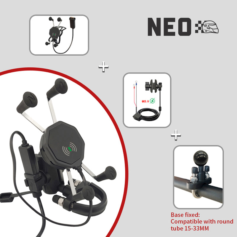 NEO Motorcycle Mobile Mounts  U- Bolt Base and Wireless charging.