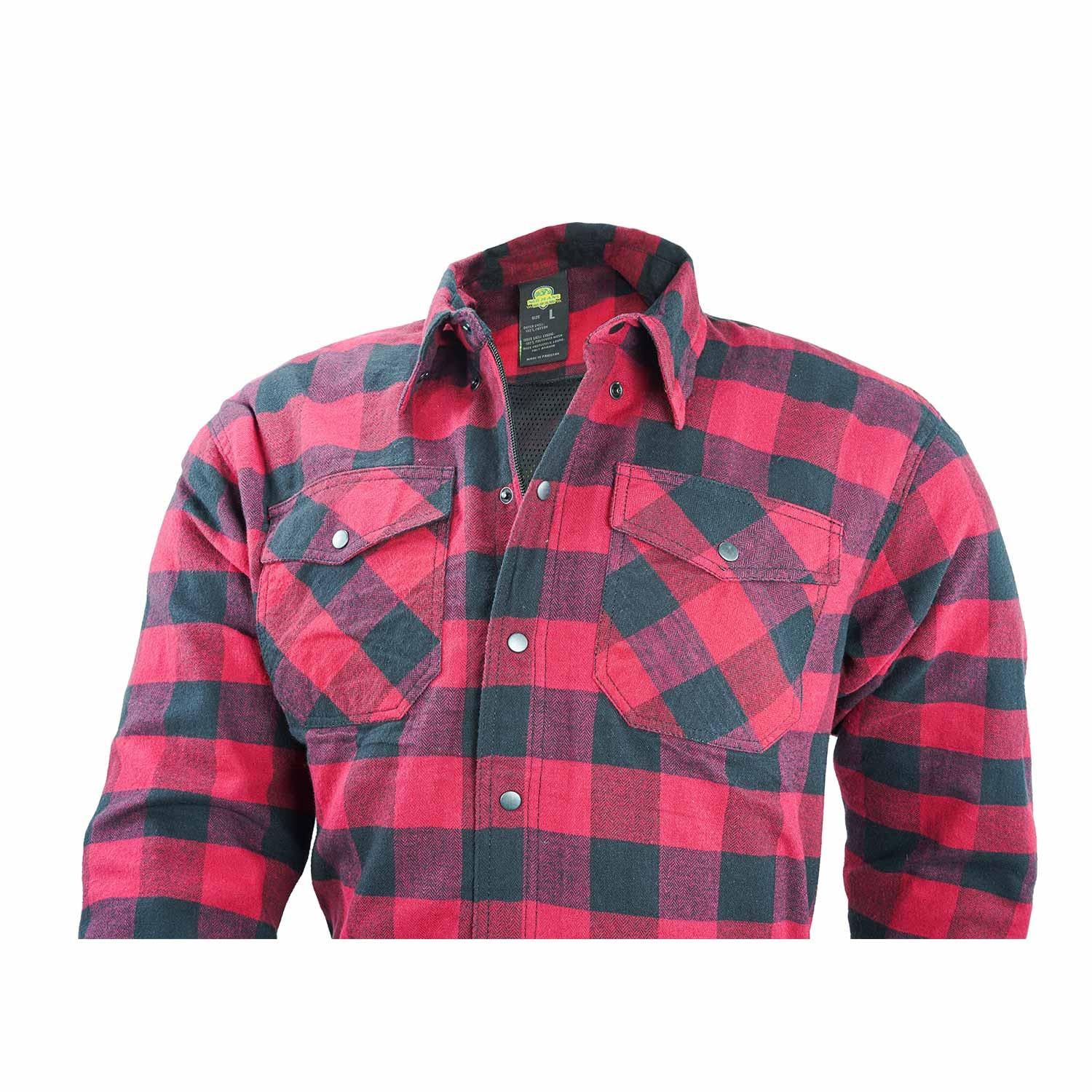 Motorcycle Ridding Flannel Shirt Reinforced With Kevlar – Red.